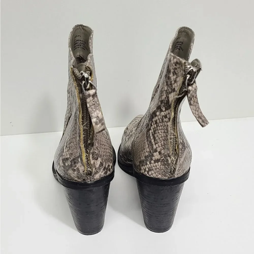 14th & Union Snakeskin Pattern Pointed Toe Ankle Boots/ Block Heel Size 8.5‎